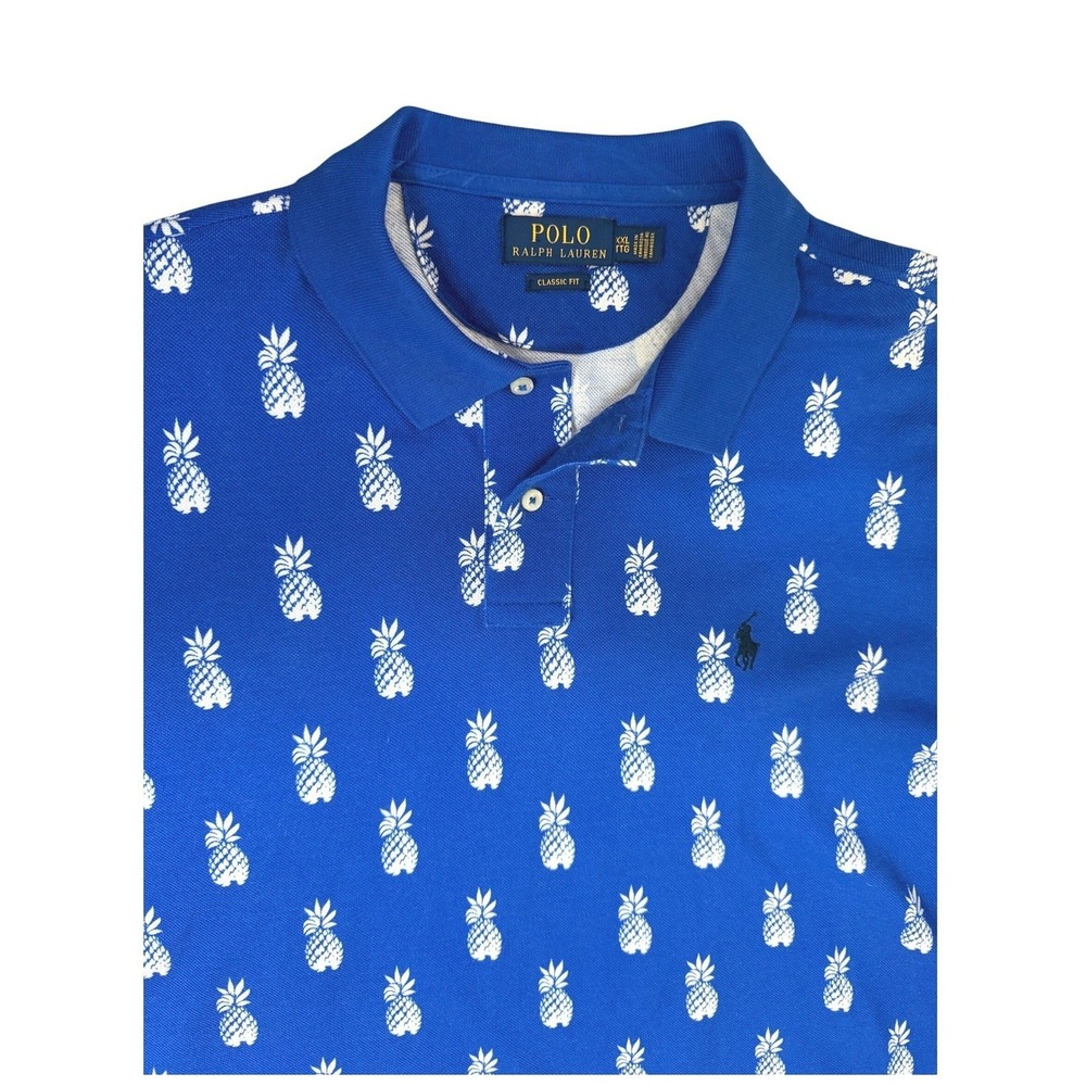 Polo Ralph‎ Lauren Mens XXL Blue Pineapple Print Classic Fit Pique Polo Shirt
